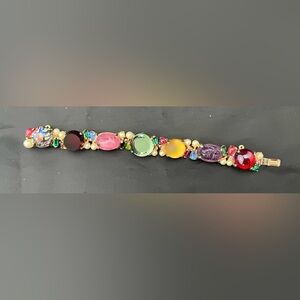 Vtg Hollycraft Bracelet Fruit Salad Cabachon Rhinestone 1955 Faux Pearl
